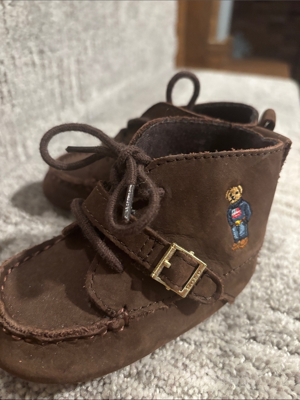 Polo by Ralph Lauren Brown Suede Kids Boot with Embroidered Bear - Picture 4 of 5